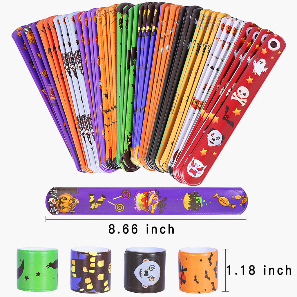 Max Fun 48pcs Halloween Slap Bracelets Party Favors for Kids, 12 Designs
