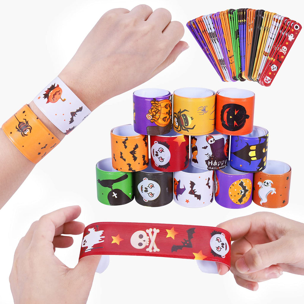 Max Fun 48pcs Halloween Slap Bracelets Party Favors for Kids, 12 Designs