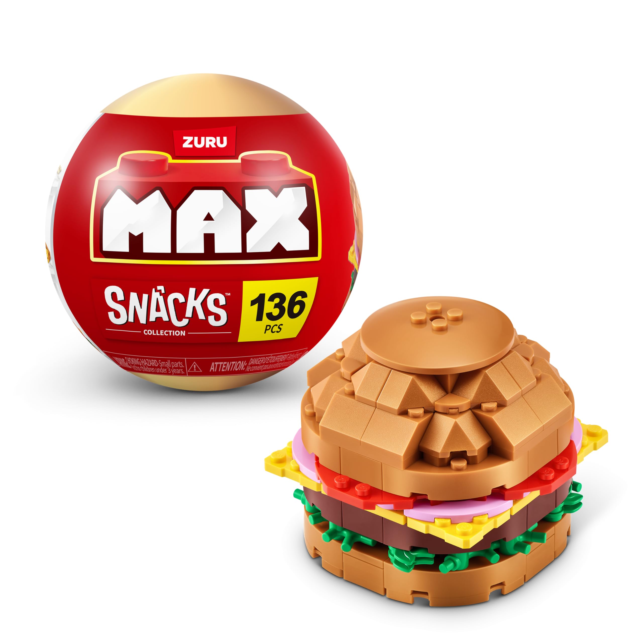 MAX Premium Snacks Building Bricks: Hamburger Model – 200 Pieces, Compatible with Leading Brands