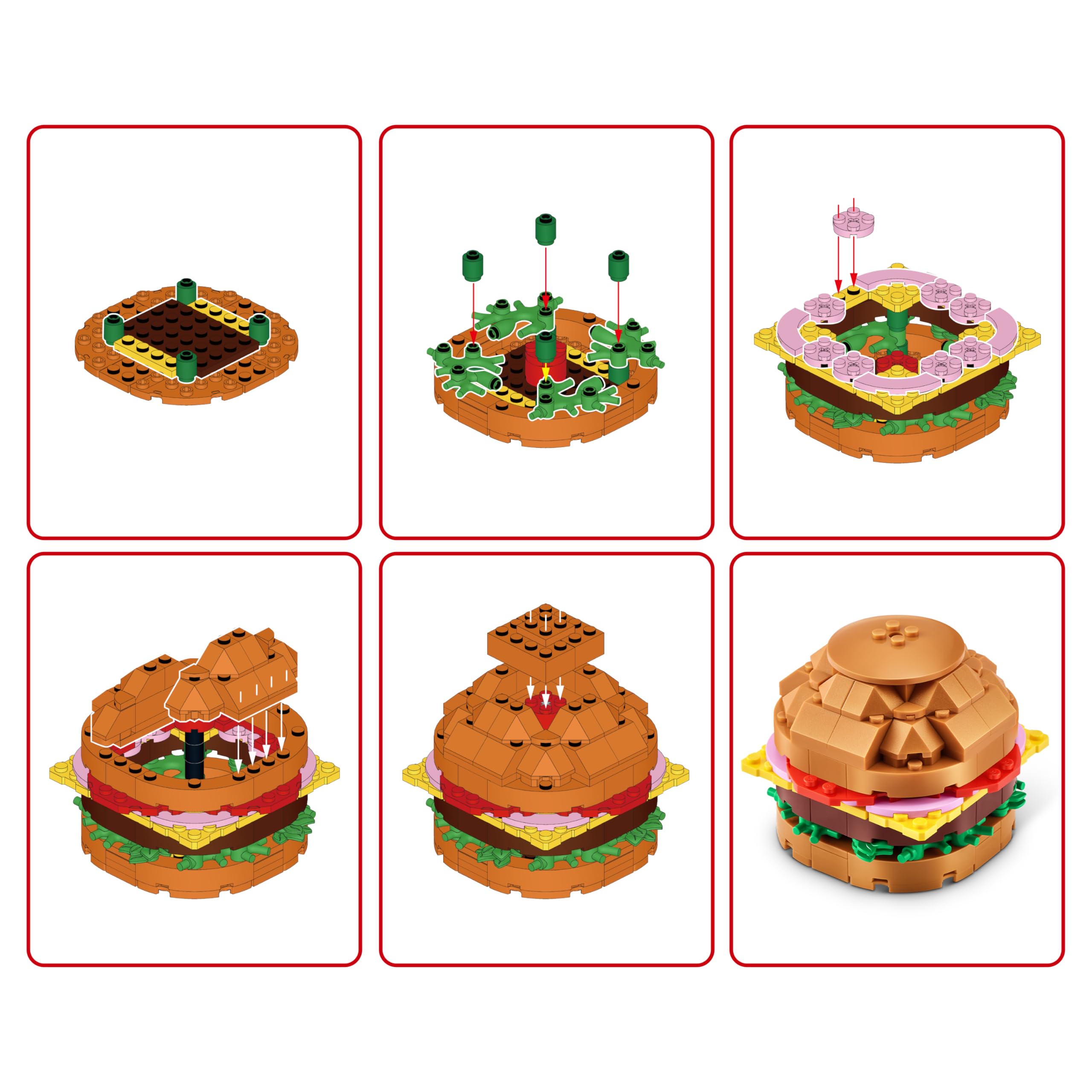 MAX Premium Snacks Building Bricks: Hamburger Model – 200 Pieces, Compatible with Leading Brands