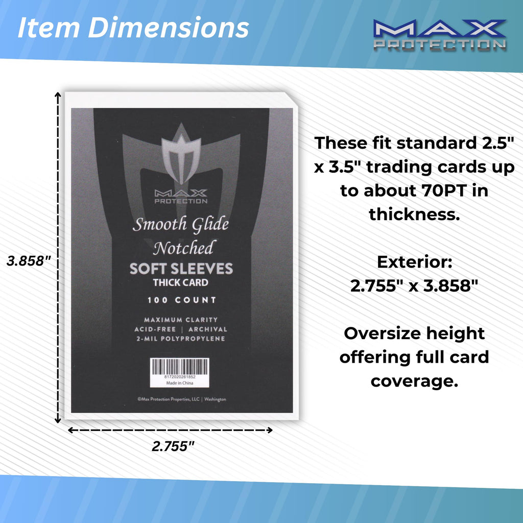 Max Protection Notched Penny Sleeves – 100 Pack Acid-Free Archival Safe Clear Card Holders