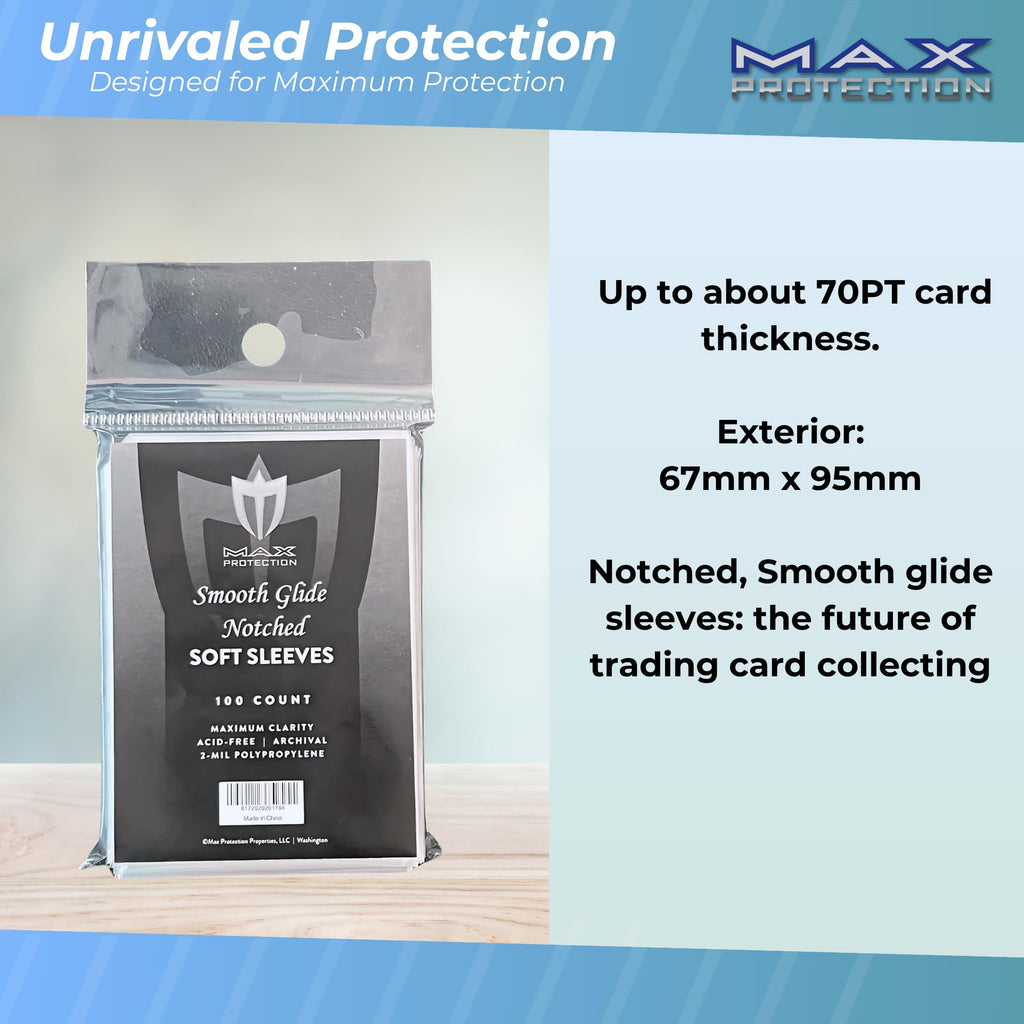 Max Protection Notched Penny Sleeves – 100 Pack Acid-Free Archival Safe Clear Card Holders