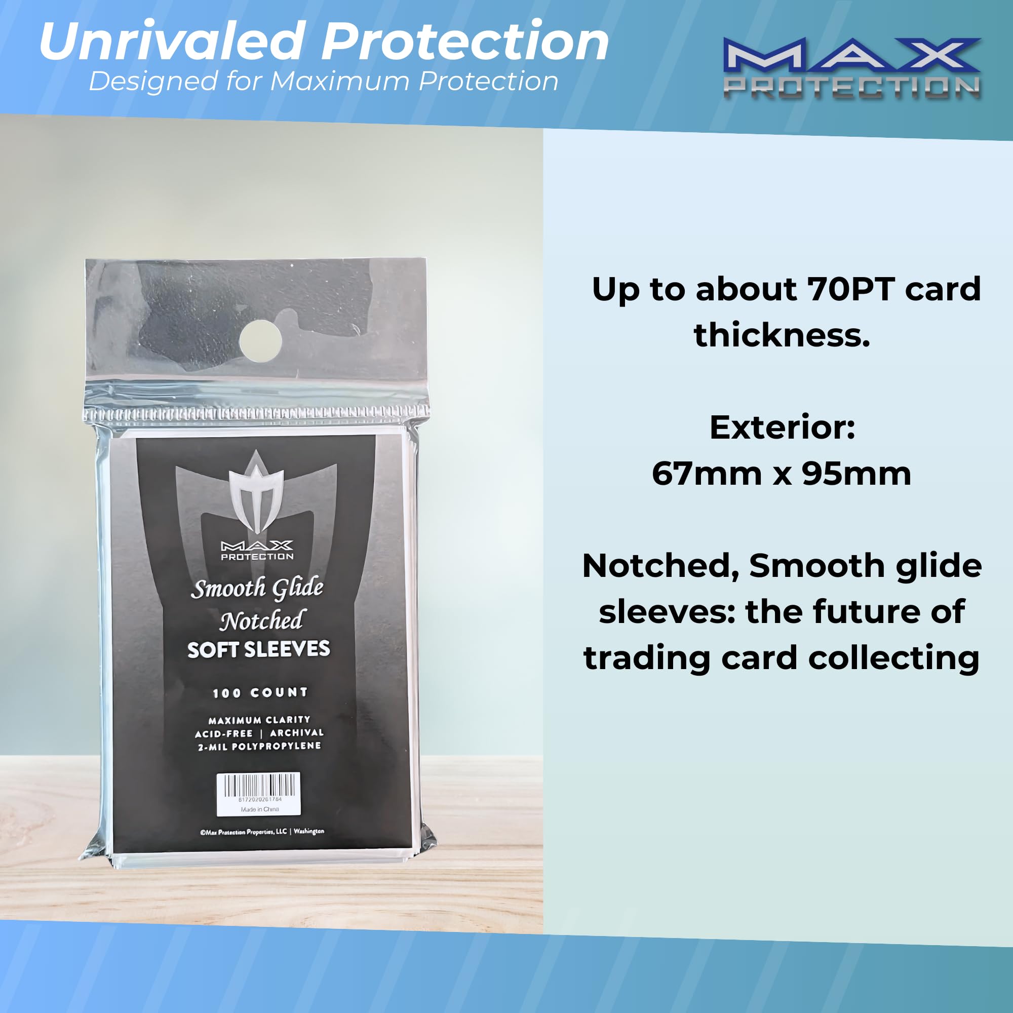 Max Protection Notched Penny Sleeves – 100 Pack Acid-Free Archival Safe Clear Card Holders