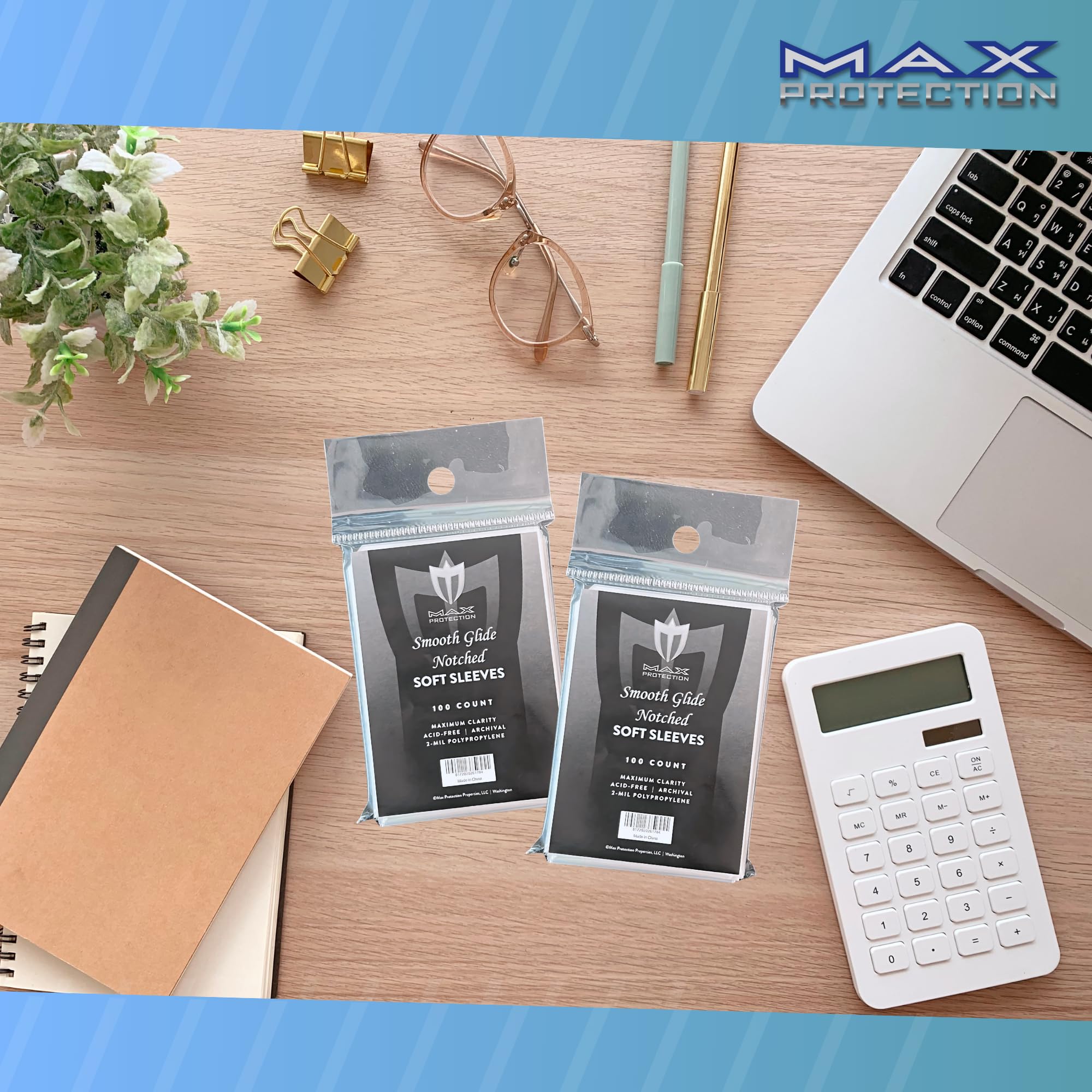 Max Protection Notched Penny Sleeves – 100 Pack Acid-Free Archival Safe Clear Card Holders