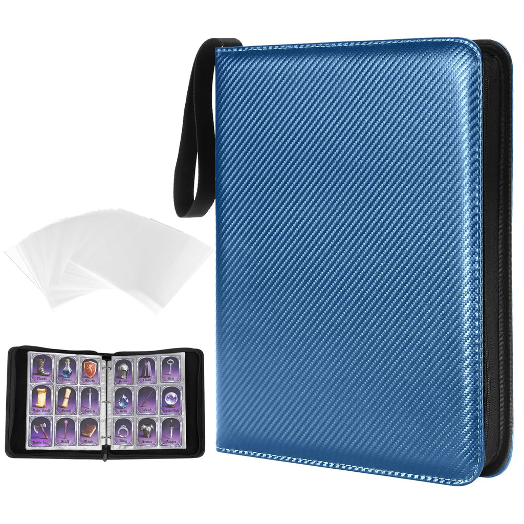 MAXECHO 9-Pocket Trading Card Binder - 1008 Cards, Blue PU Leather Album for Pokémon, MTG, Sports Cards