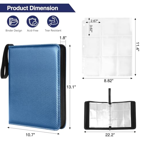 MAXECHO 9-Pocket Trading Card Binder - 1008 Cards, Blue PU Leather Album for Pokémon, MTG, Sports Cards