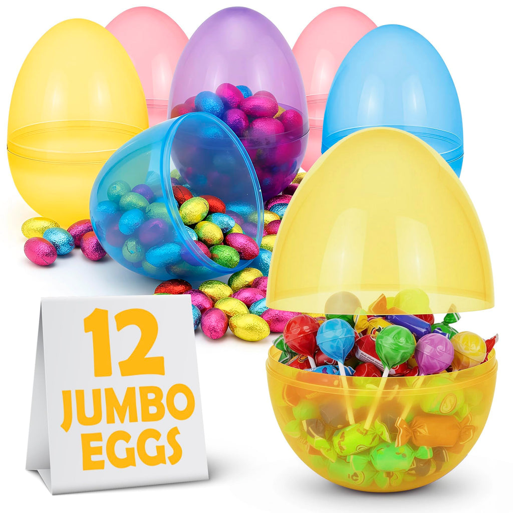 MAXYGIFT 6-Inch Large Plastic Easter Eggs, 12-Pack - Fillable Pastel Eggs for Hunts, Candy & Basket Stuffers