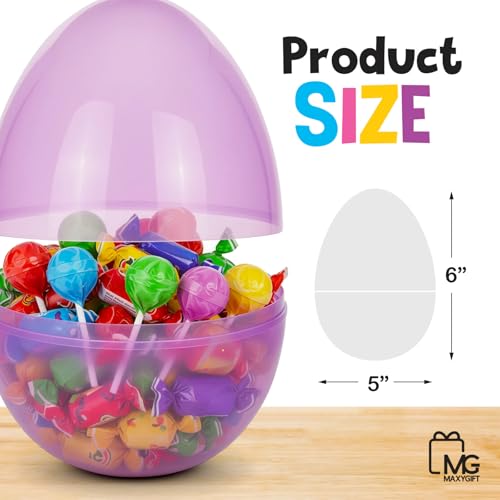 MAXYGIFT 6-Inch Large Plastic Easter Eggs, 12-Pack - Fillable Pastel Eggs for Hunts, Candy & Basket Stuffers