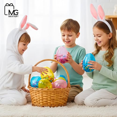 MAXYGIFT 6-Inch Large Plastic Easter Eggs, 12-Pack - Fillable Pastel Eggs for Hunts, Candy & Basket Stuffers