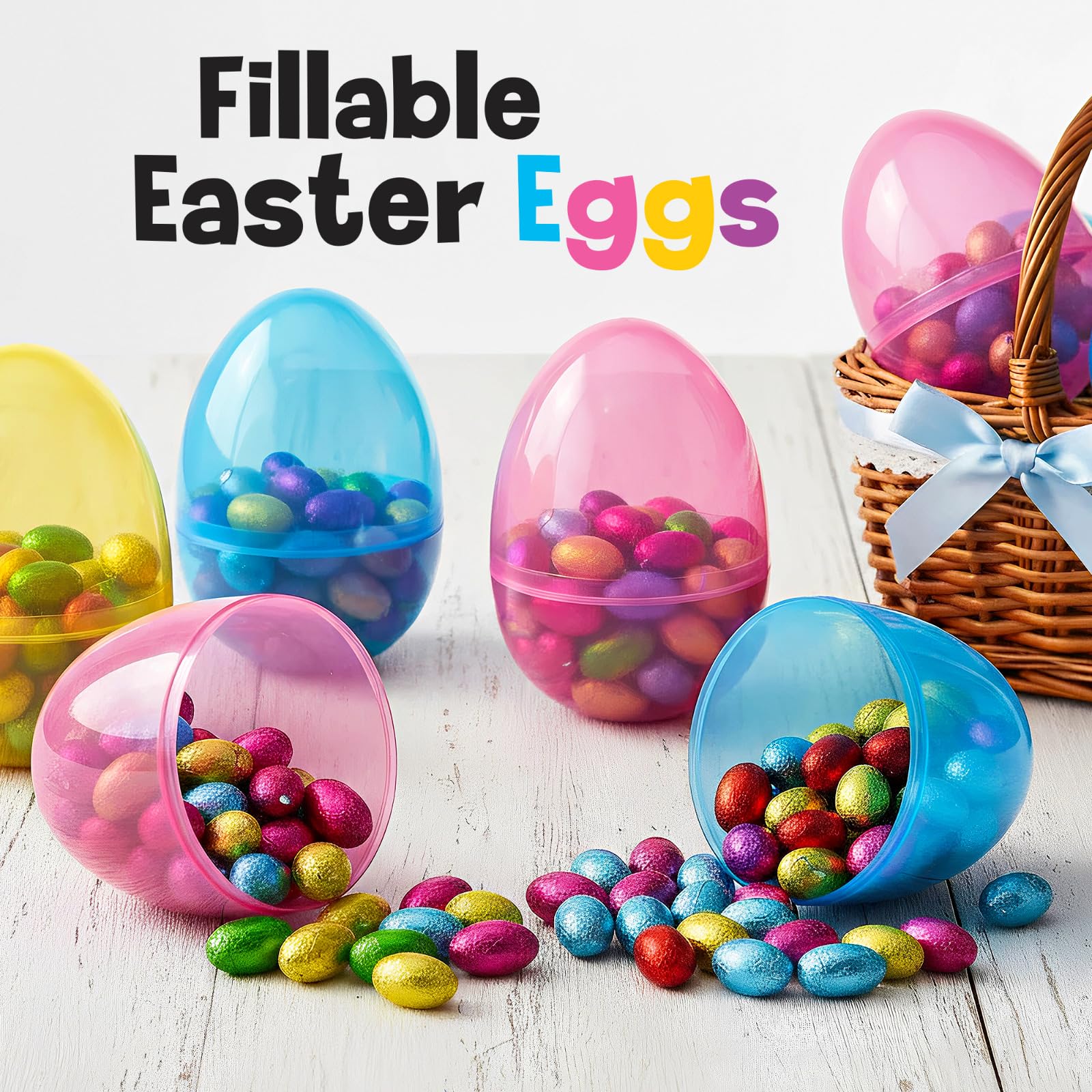 MAXYGIFT 6-Inch Large Plastic Easter Eggs, 12-Pack - Fillable Pastel Eggs for Hunts, Candy & Basket Stuffers
