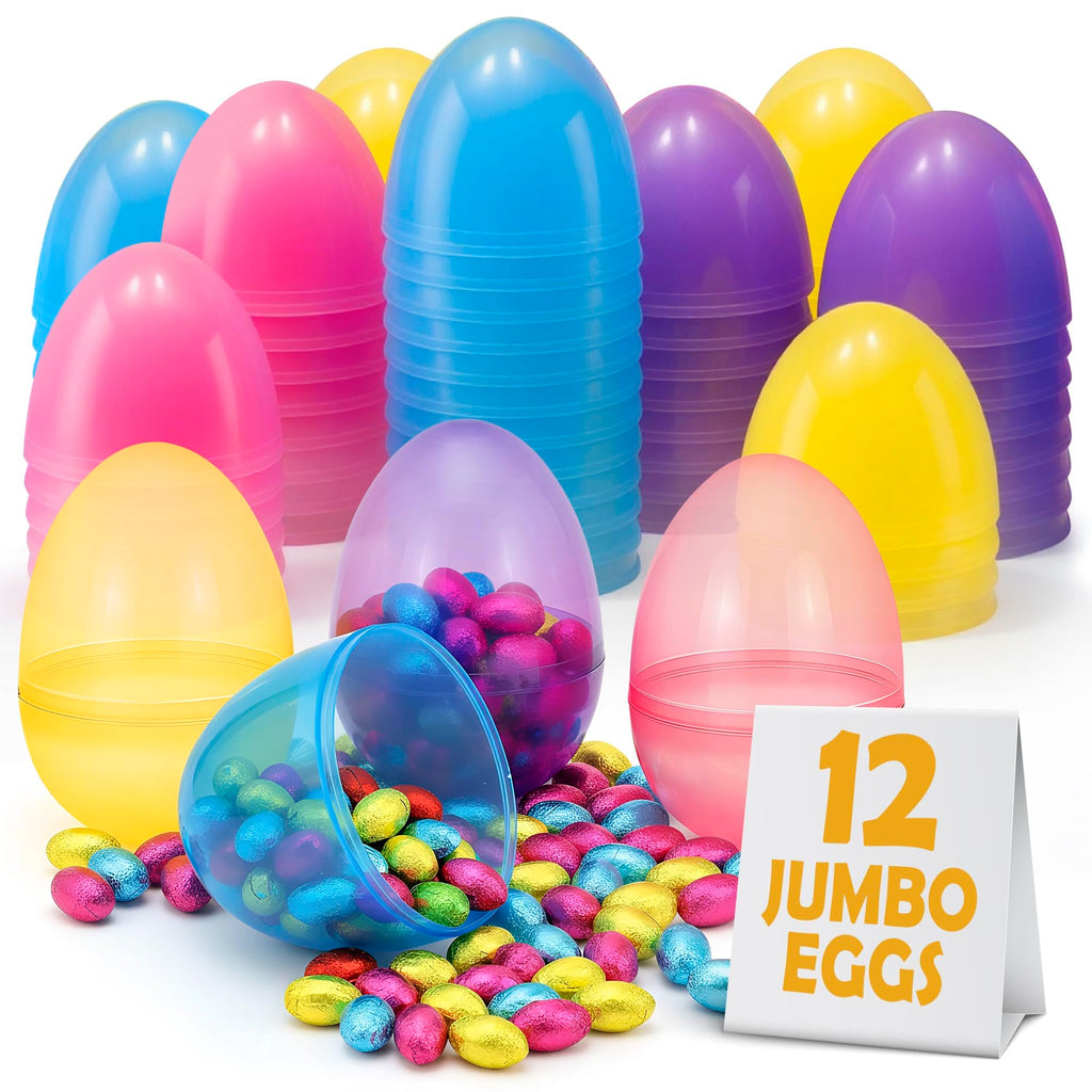 MAXYGIFT 6-Inch Large Plastic Easter Eggs, 12-Pack - Fillable Pastel Eggs for Hunts, Candy & Basket Stuffers