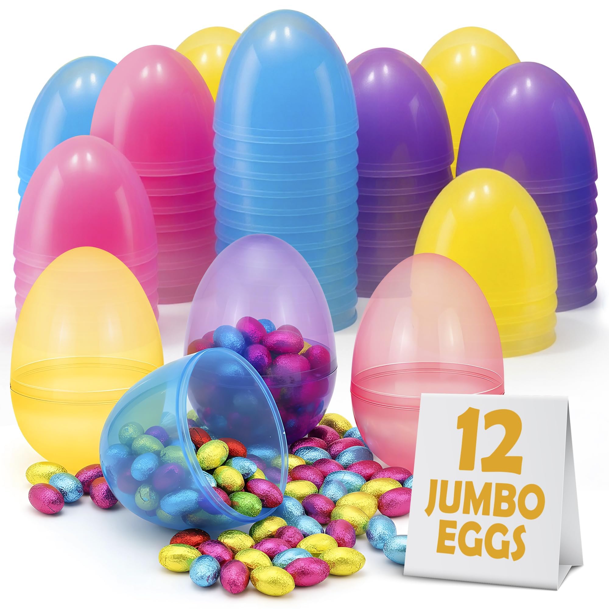MAXYGIFT 6-Inch Large Plastic Easter Eggs, 12-Pack - Fillable Pastel Eggs for Hunts, Candy & Basket Stuffers