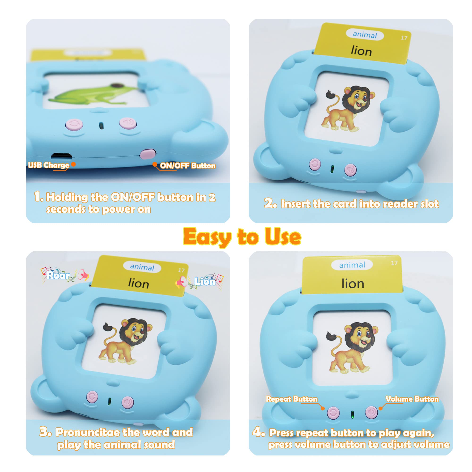 MAYAPHILOS Talking Flash Cards for Toddlers 3-8 Years - 510 Sight Words, 31 Themes, Educational Learning Toy with Sound, No Screen, Blue