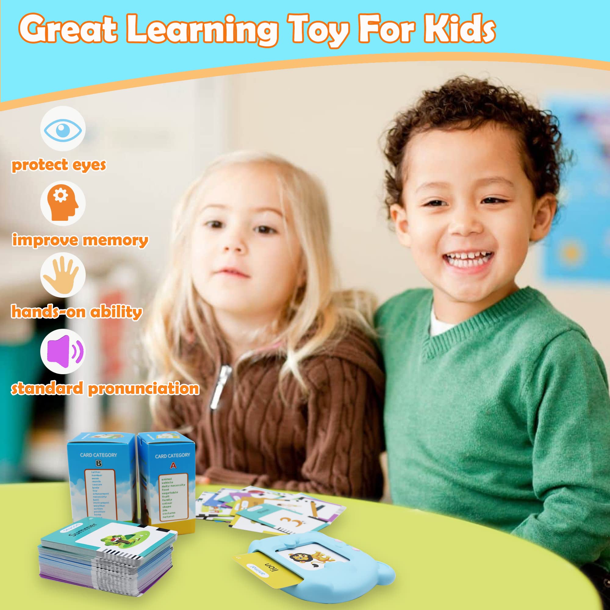 MAYAPHILOS Talking Flash Cards for Toddlers 3-8 Years - 510 Sight Words, 31 Themes, Educational Learning Toy with Sound, No Screen, Blue