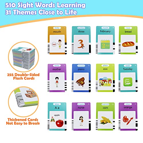 MAYAPHILOS Talking Flash Cards for Toddlers 3-8 Years - 510 Sight Words, 31 Themes, Educational Learning Toy with Sound, No Screen, Blue