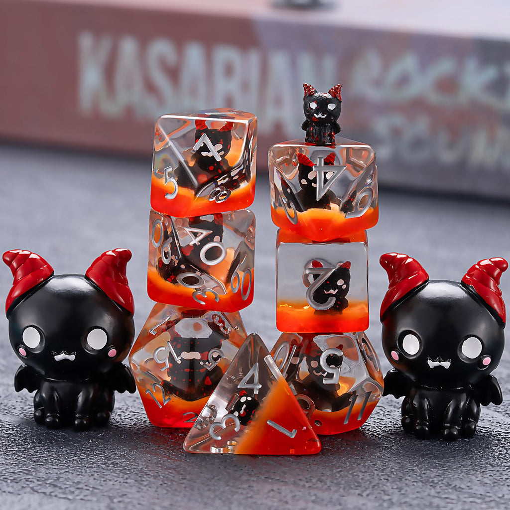 Maywin Devil DND Dice Set – 7 Polyhedral Resin Dice with Animal Inclusions for RPG Games