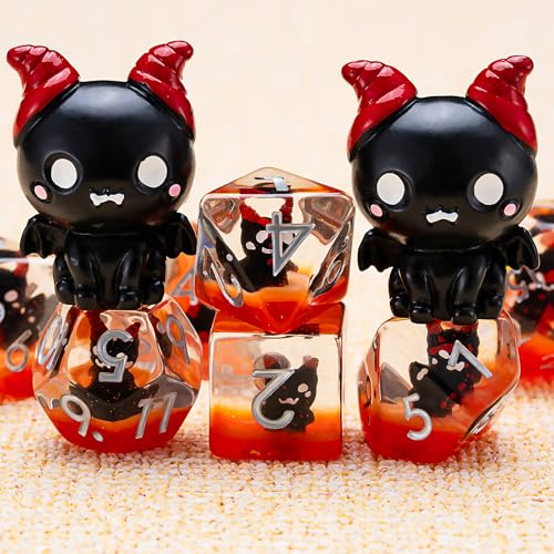 Maywin Devil DND Dice Set – 7 Polyhedral Resin Dice with Animal Inclusions for RPG Games