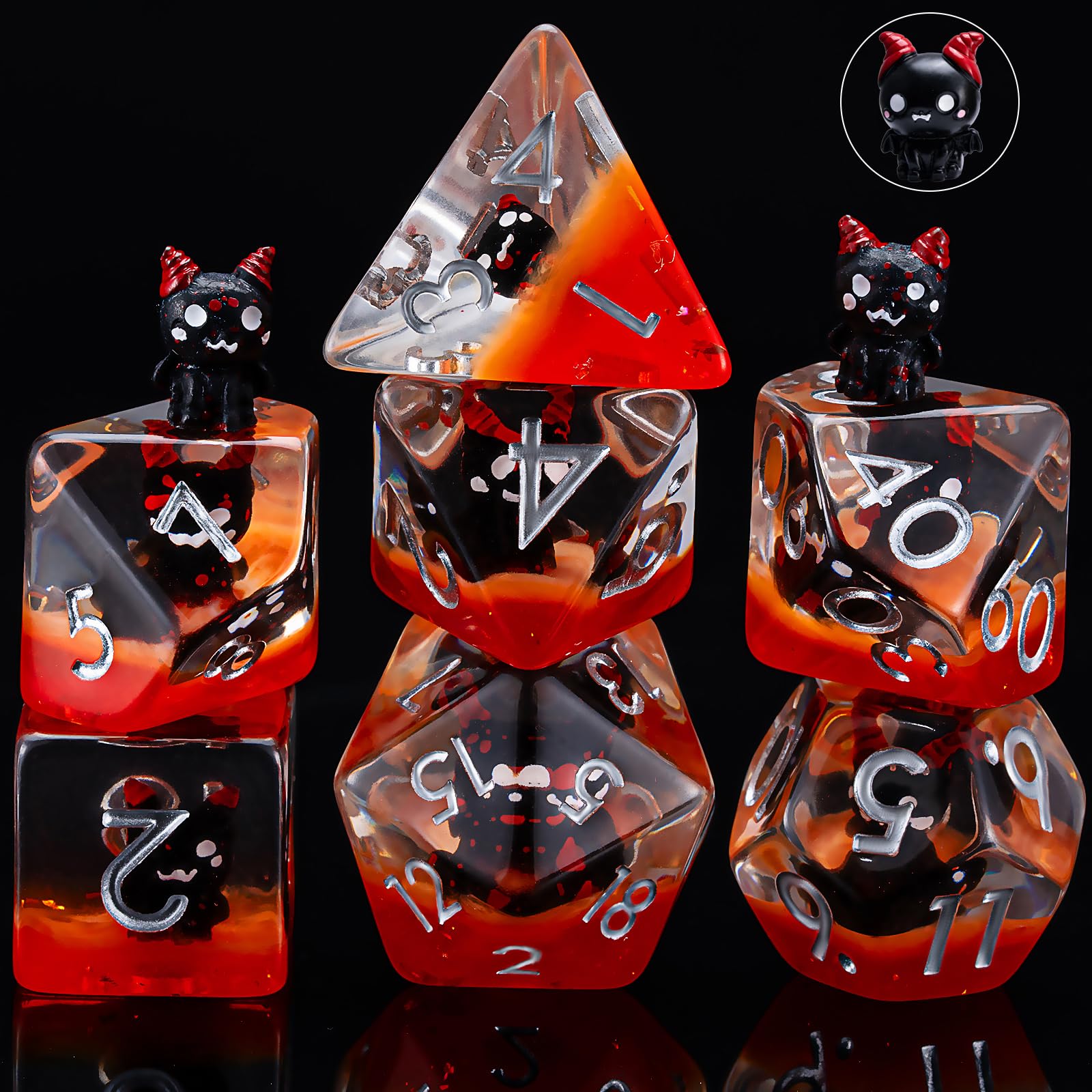 Maywin Devil DND Dice Set – 7 Polyhedral Resin Dice with Animal Inclusions for RPG Games