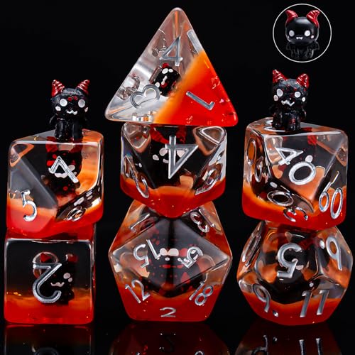 Maywin Devil DND Dice Set – 7 Polyhedral Resin Dice with Animal Inclusions for RPG Games