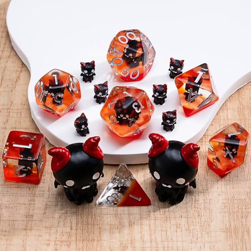 Maywin Devil DND Dice Set – 7 Polyhedral Resin Dice with Animal Inclusions for RPG Games