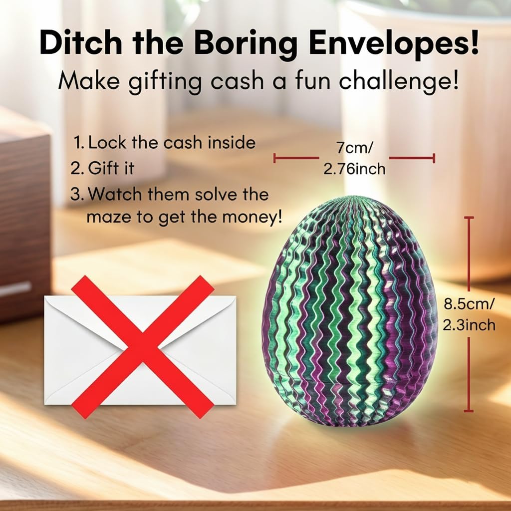 Maze Puzzle Box for Money Gifts – Egg-Shaped Secret Compartment Cash Holder with Brain Teaser
