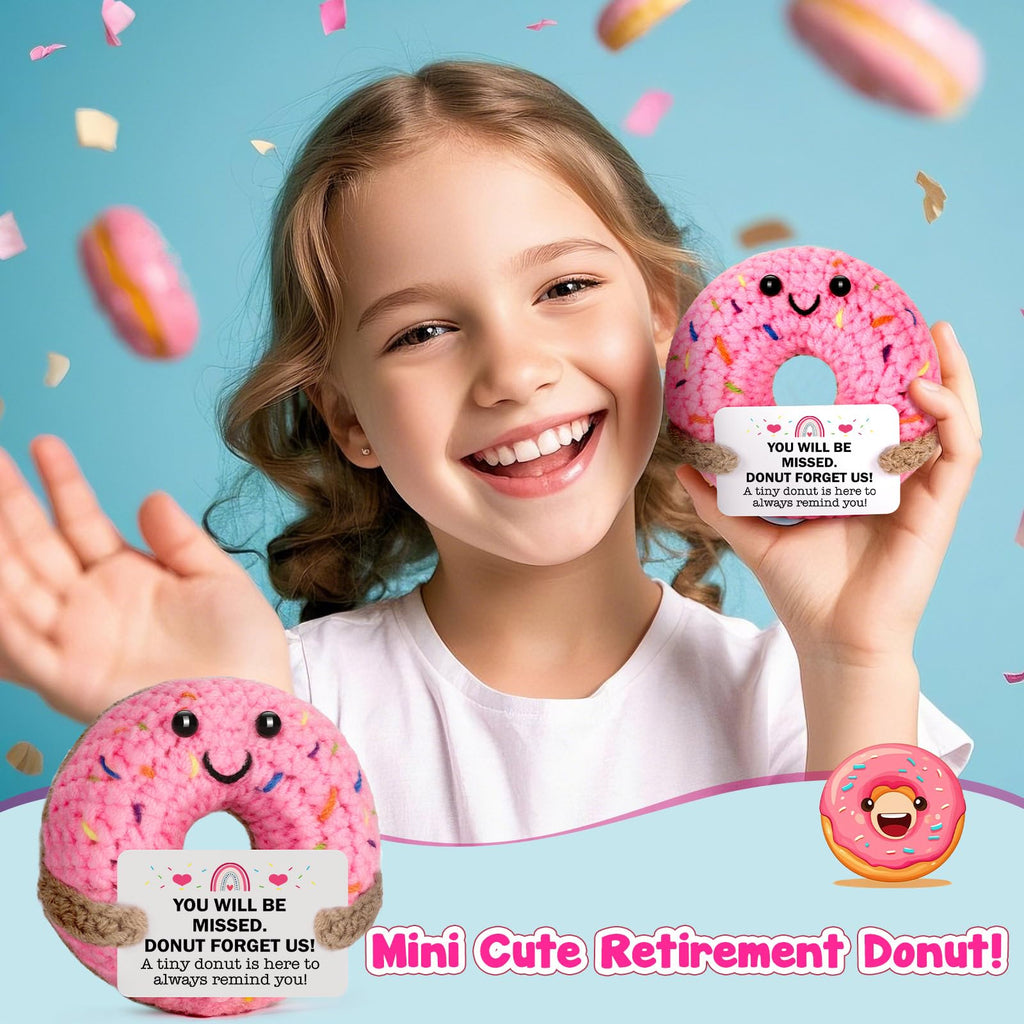 MBL Hand-Crocheted Donut Retirement Gift with 'Donut Forget Us' Message - 3.1 Inch Plush Keepsake for Women or Men