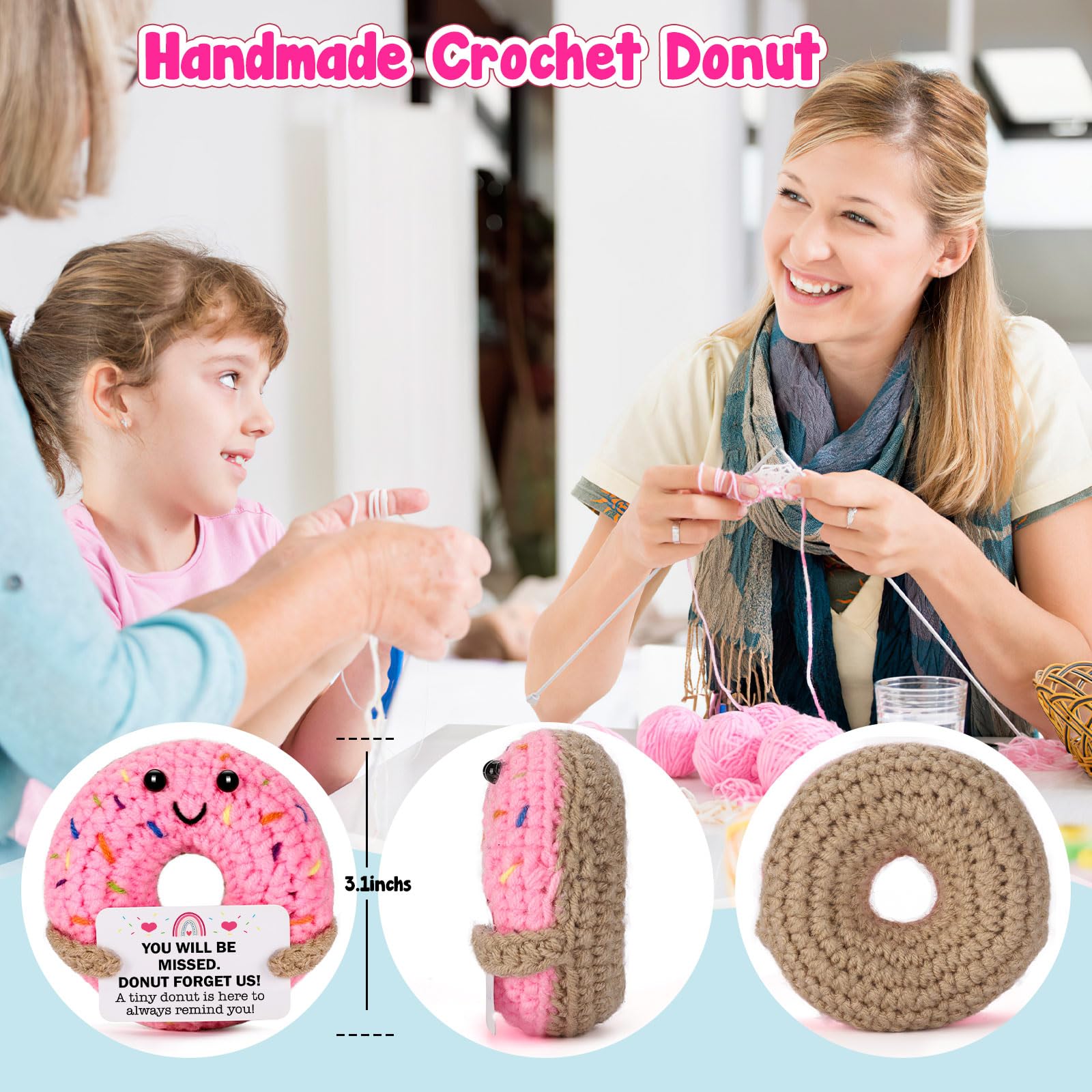 MBL Hand-Crocheted Donut Retirement Gift with 'Donut Forget Us' Message - 3.1 Inch Plush Keepsake for Women or Men