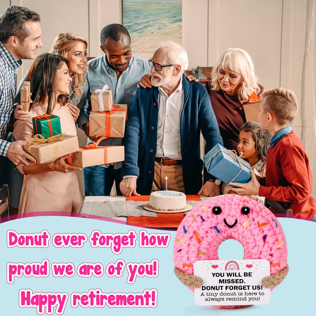 MBL Hand-Crocheted Donut Retirement Gift with 'Donut Forget Us' Message - 3.1 Inch Plush Keepsake for Women or Men