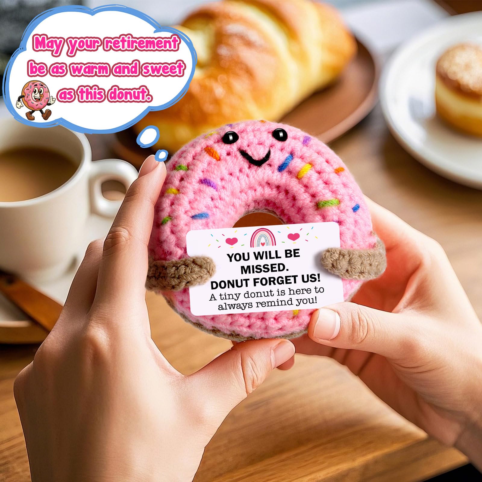 MBL Hand-Crocheted Donut Retirement Gift with 'Donut Forget Us' Message - 3.1 Inch Plush Keepsake for Women or Men