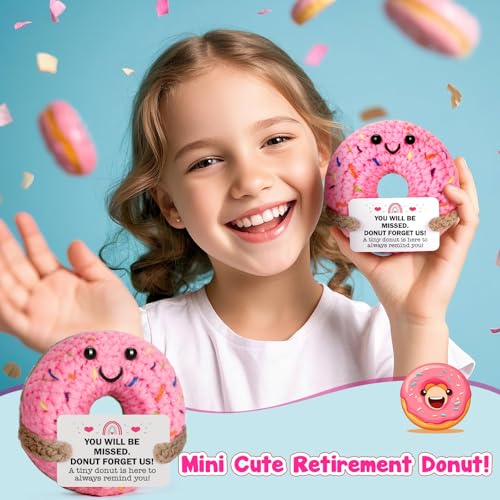 MBL Hand-Crocheted Donut Retirement Gift with 'Donut Forget Us' Message - 3.1 Inch Plush Keepsake for Women or Men