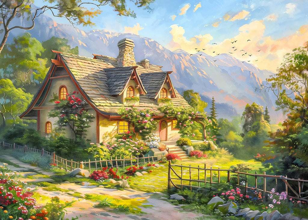 MBOQIU 1000 Piece Puzzle for Adults - Spring Cottage Scene with Letters on Back - 27.6 x 19.7 inches