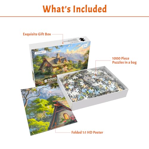 MBOQIU 1000 Piece Puzzle for Adults - Spring Cottage Scene with Letters on Back - 27.6 x 19.7 inches