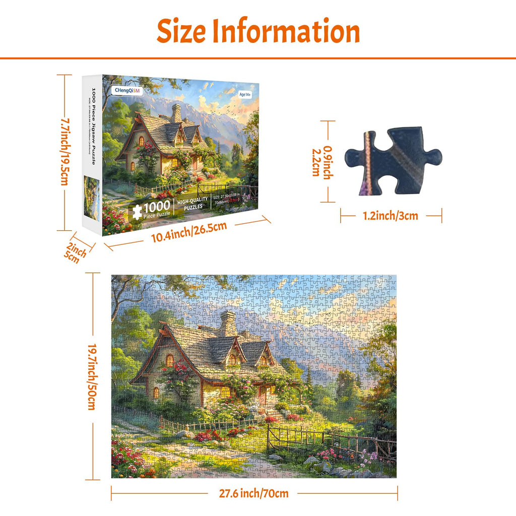 MBOQIU 1000 Piece Puzzle for Adults - Spring Cottage Scene with Letters on Back - 27.6 x 19.7 inches