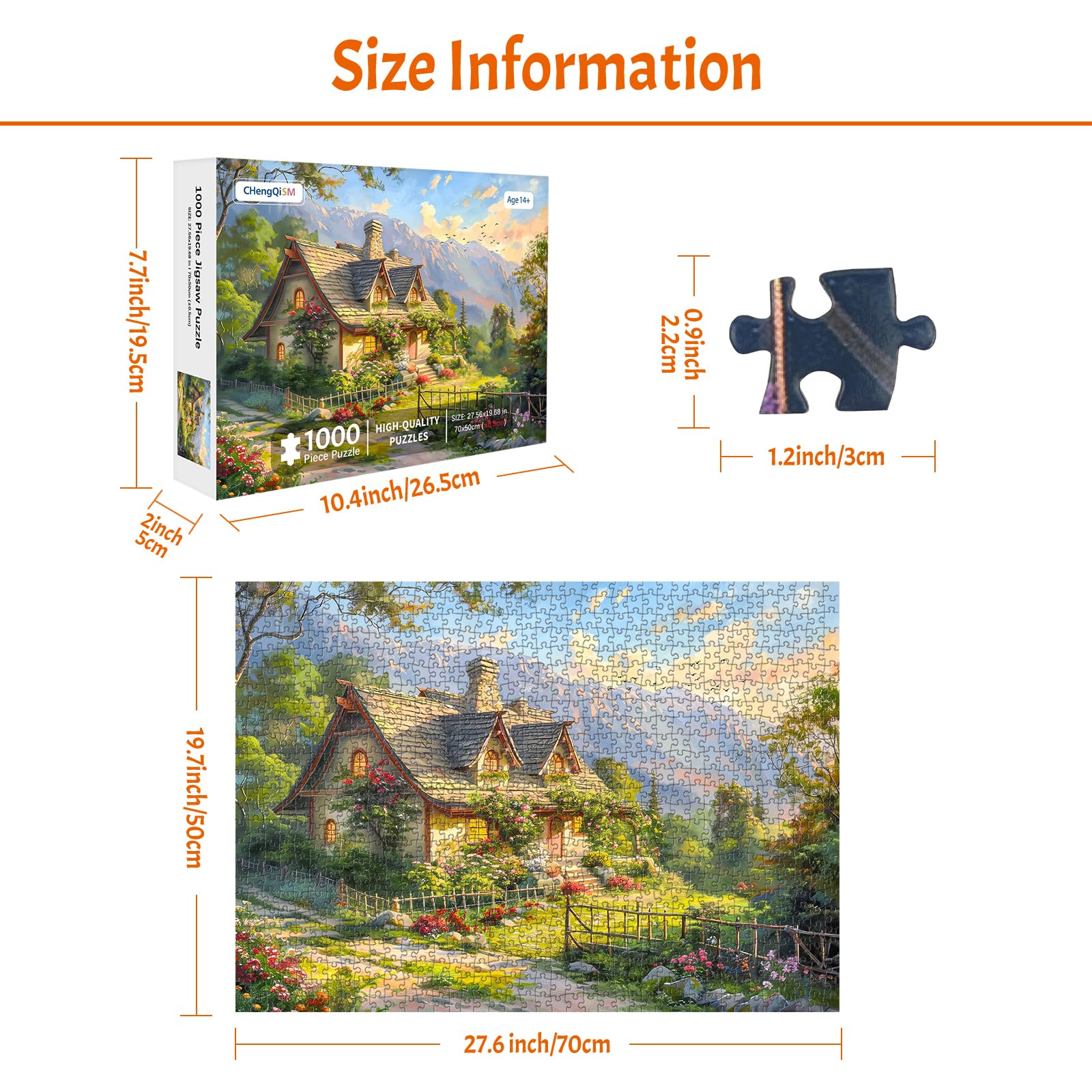 MBOQIU 1000 Piece Puzzle for Adults - Spring Cottage Scene with Letters on Back - 27.6 x 19.7 inches