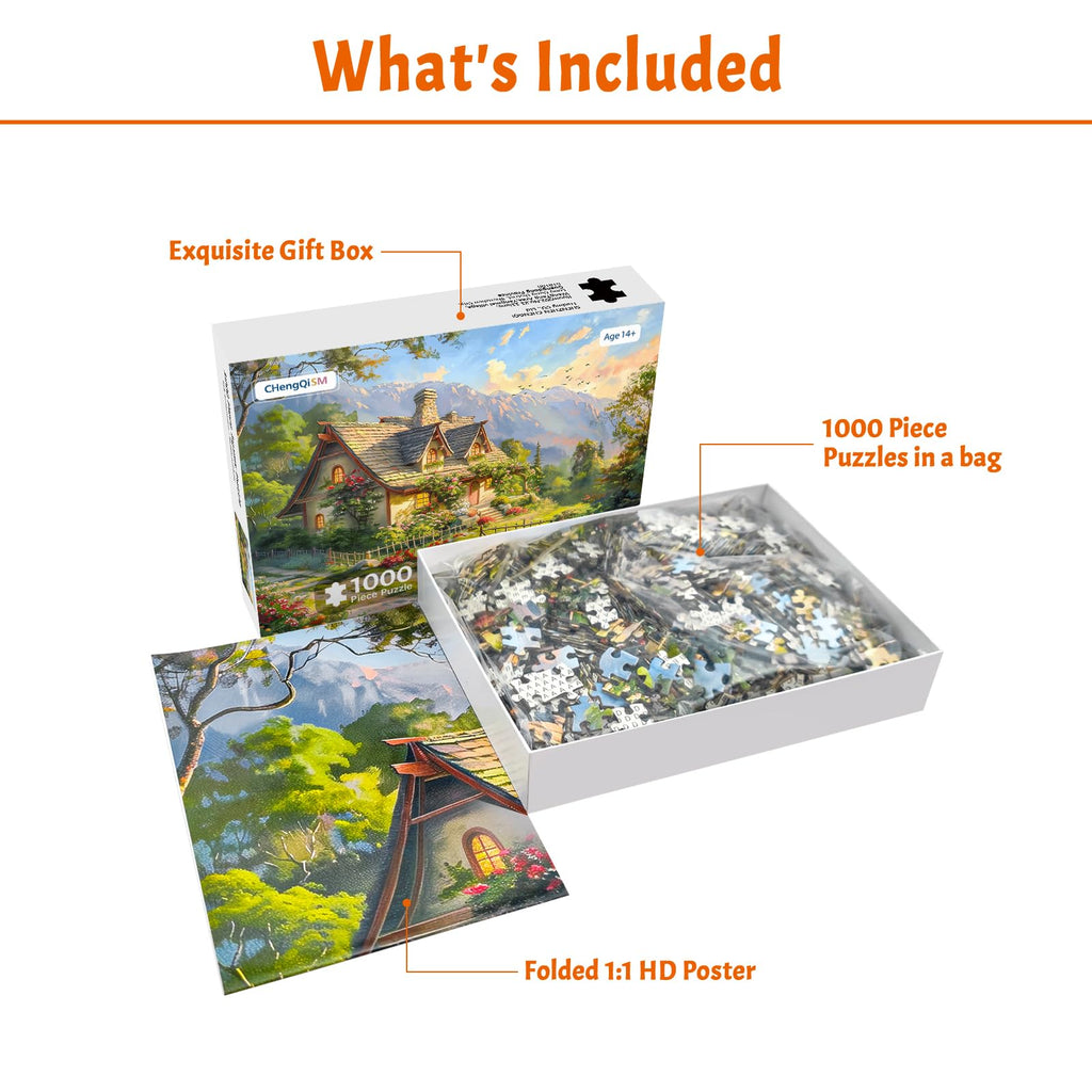 MBOQIU 1000 Piece Puzzle for Adults - Spring Cottage Scene with Letters on Back - 27.6 x 19.7 inches