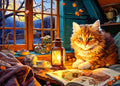 MBOQIU 1000 Piece Puzzle for Adults – Reading Cat Jigsaw with Letters on Back, 27.6 x 19.7 Inches, Cozy Scene