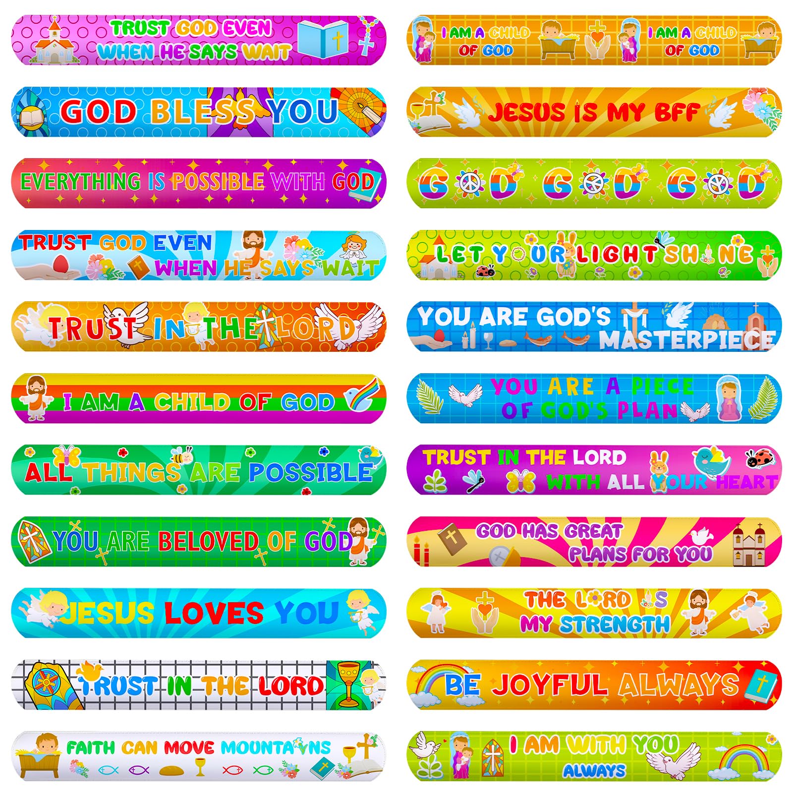 MCPINKY 64-Pack Christian Slap Bracelets with Bible Verses for Kids Sunday School Gifts