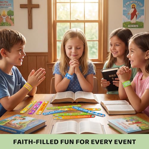 MCPINKY 64-Pack Christian Slap Bracelets with Bible Verses for Kids Sunday School Gifts