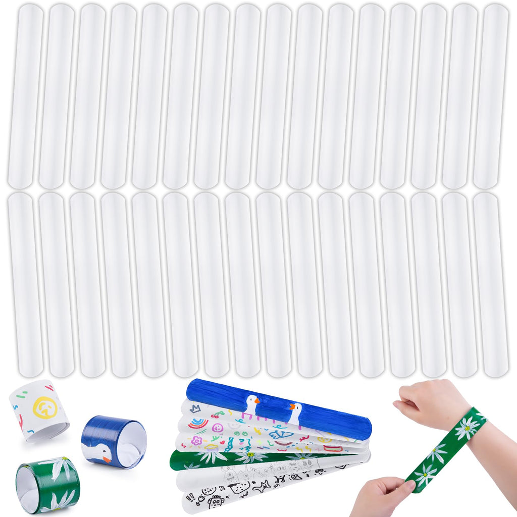 MCPINKY 72pk White Slap Bracelets, DIY Paintable Snap Wristbands for Kids Party Favors & Classroom Rewards