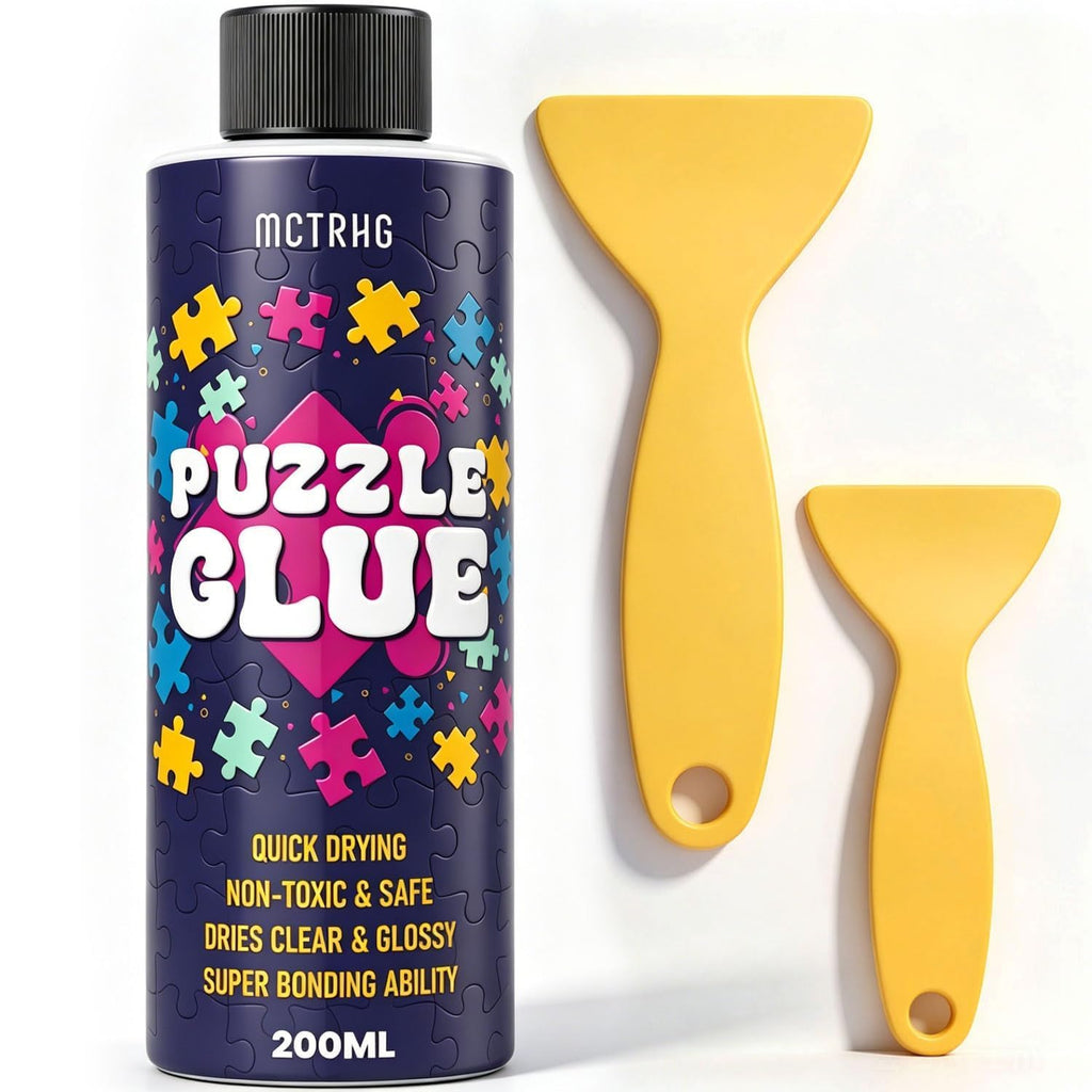MCTRHG 200ml Clear Puzzle Glue with Applicators – Non-Toxic, Quick Dry, Water-Soluble for 500–5000 Piece Puzzles