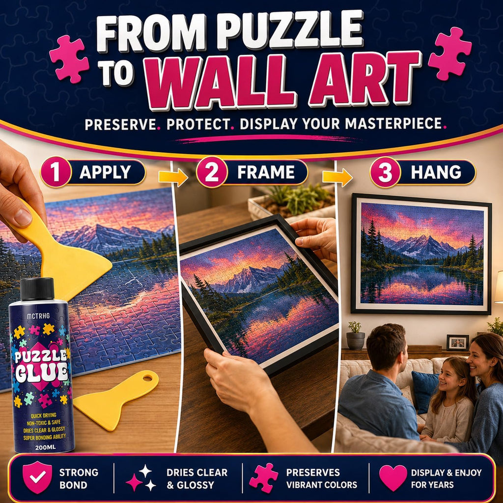 MCTRHG 200ml Clear Puzzle Glue with Applicators – Non-Toxic, Quick Dry, Water-Soluble for 500–5000 Piece Puzzles