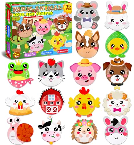MDCGFOD 16 Pack Animal Paper Plate Craft Kit for Kids Ages 3-6 - Farm Theme DIY Art Project for Parties, Preschool, Classroom