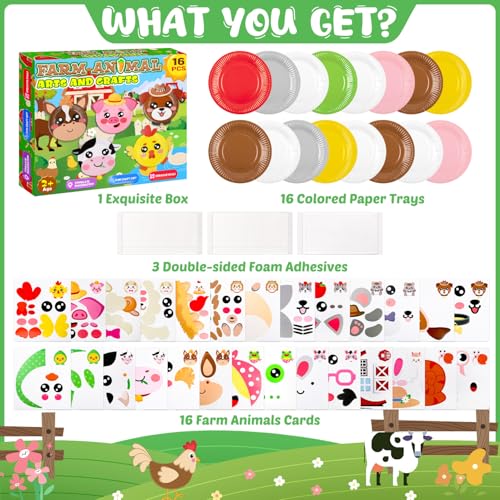 MDCGFOD 16 Pack Animal Paper Plate Craft Kit for Kids Ages 3-6 - Farm Theme DIY Art Project for Parties, Preschool, Classroom