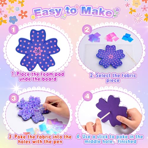 MDINGTD Poke Art Flower Bouquet Craft Kit for Girls Ages 4-8 – 800 Fabric Squares, 8 Flowers & 2 Butterflies