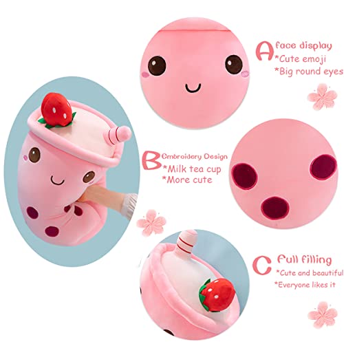 MDXMY Plush Stuffed Bubble Tea Pillow - Soft Cute Pearl Milk Tea Hug Pillow, 9.8 Inches, Pink Cream