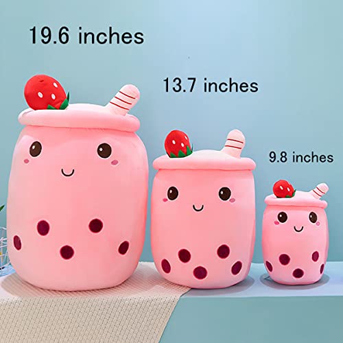 MDXMY Plush Stuffed Bubble Tea Pillow - Soft Cute Pearl Milk Tea Hug Pillow, 9.8 Inches, Pink Cream