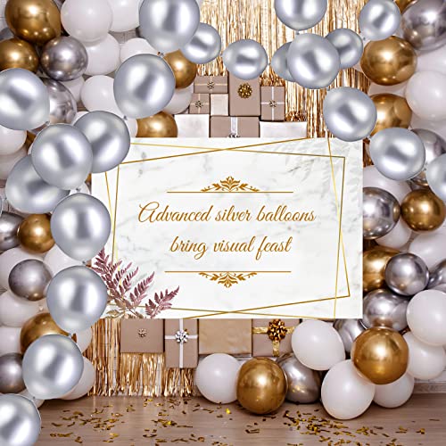 Meanplan 100 Pack 10-Inch Metallic Silver Link Balloons with Tails for Arches and Garlands