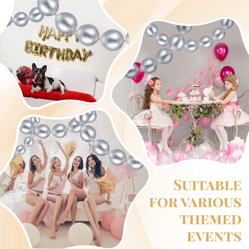 Meanplan 100 Pack 10-Inch Metallic Silver Link Balloons with Tails for Arches and Garlands