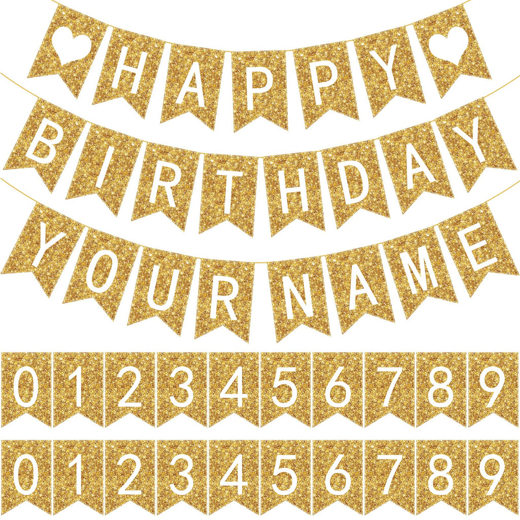 Meanplan 124-Piece DIY Letter Banner Kit - Gold Glitter Customizable Reusable Party Decor