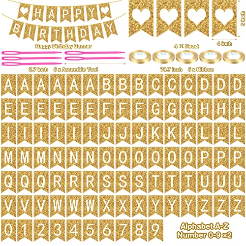 Meanplan 124-Piece DIY Letter Banner Kit - Gold Glitter Customizable Reusable Party Decor